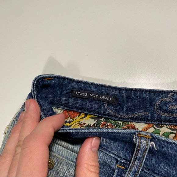 Ed Hardy Embossed Skull Distressed Dagger slim fit jeans mens size 34x28 - Picture 6 of 11